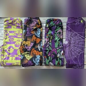 LuLaRoe Halloween Kids L/XL Leggings Set - Purple Green And Black